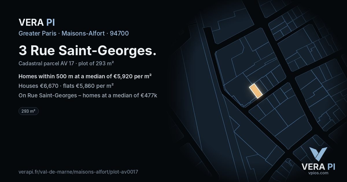3 Rue Saint-Georges, Maisons-Alfort at night – the plot lit, the parcels around coloured by the prices near them