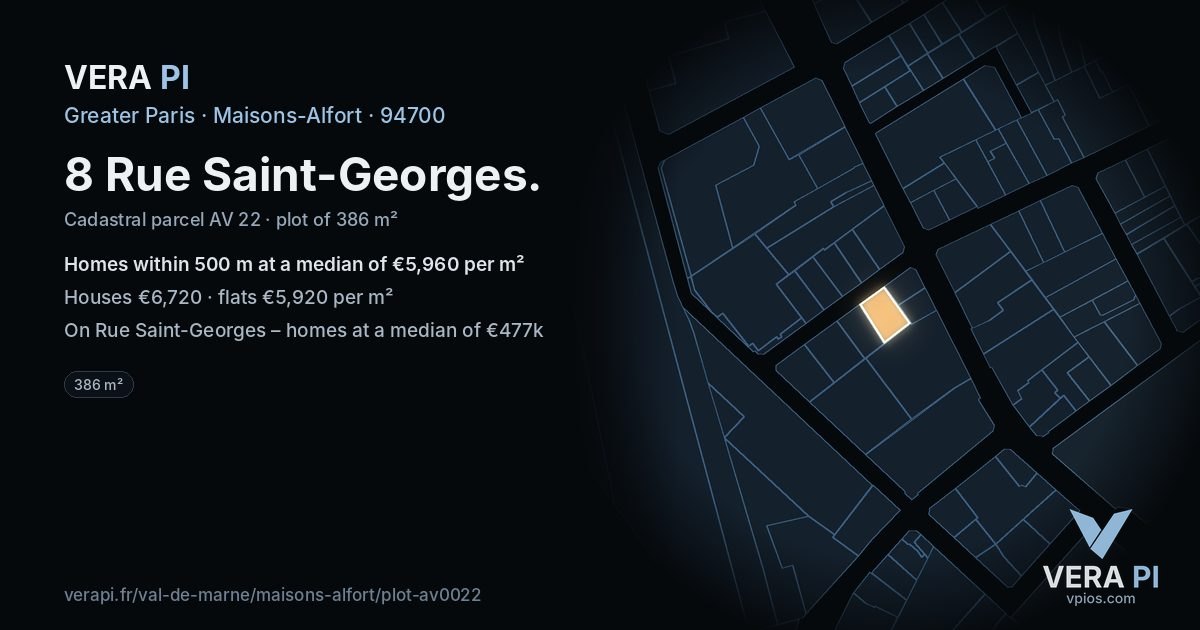 8 Rue Saint-Georges, Maisons-Alfort at night – the plot lit, the parcels around coloured by the prices near them