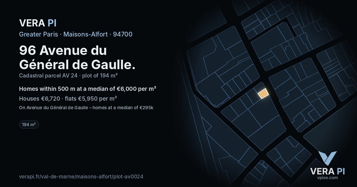 96 Avenue du Général de Gaulle, Maisons-Alfort at night – the plot lit, the parcels around coloured by the prices near them