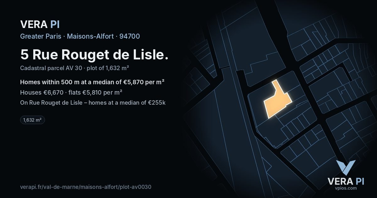 5 Rue Rouget de Lisle, Maisons-Alfort at night – the plot lit, the parcels around coloured by the prices near them