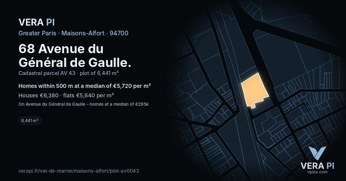 68 Avenue du Général de Gaulle, Maisons-Alfort at night – the plot lit, the parcels around coloured by the prices near them