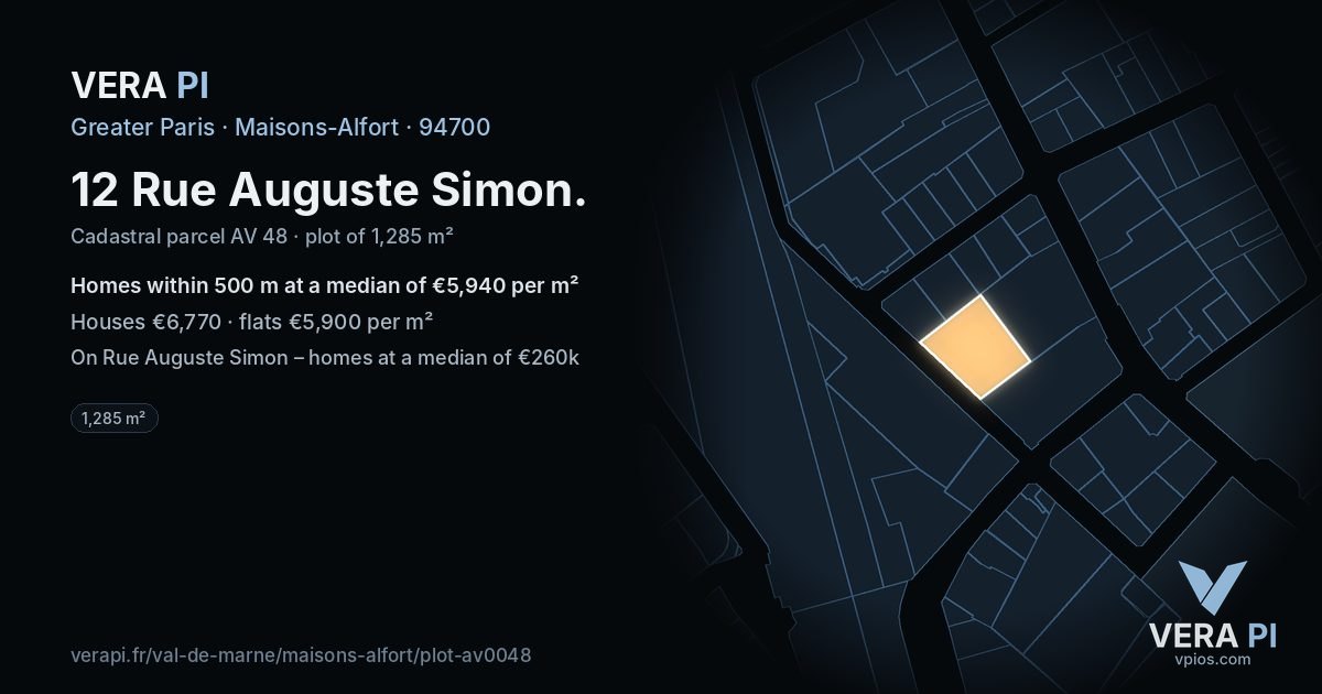 12 Rue Auguste Simon, Maisons-Alfort at night – the plot lit, the parcels around coloured by the prices near them