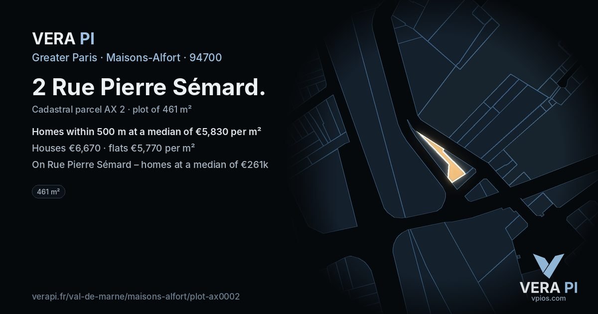 2 Rue Pierre Sémard, Maisons-Alfort at night – the plot lit, the parcels around coloured by the prices near them