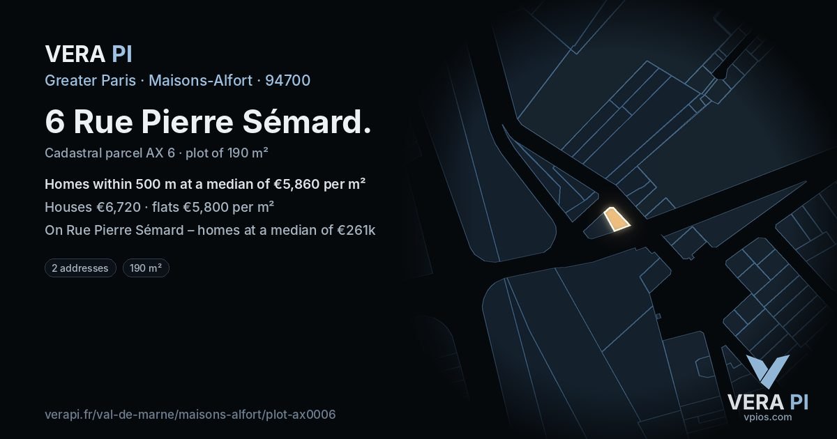 6 Rue Pierre Sémard, Maisons-Alfort at night – the plot lit, the parcels around coloured by the prices near them