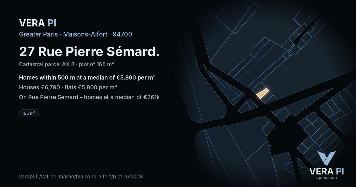 27 Rue Pierre Sémard, Maisons-Alfort at night – the plot lit, the parcels around coloured by the prices near them