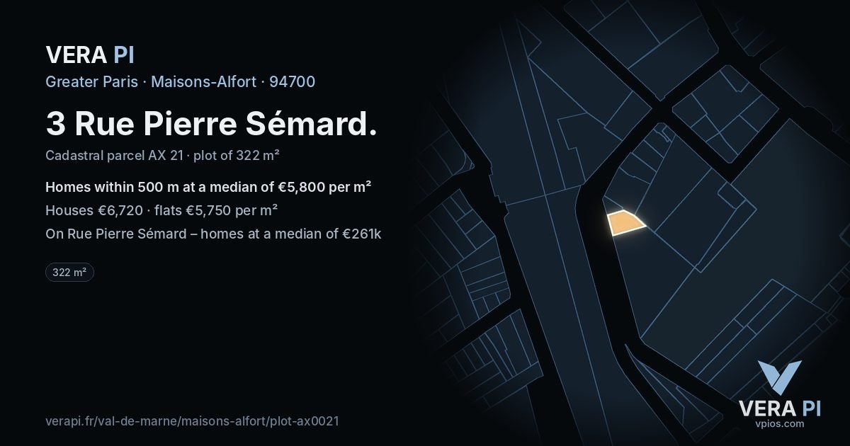 3 Rue Pierre Sémard, Maisons-Alfort at night – the plot lit, the parcels around coloured by the prices near them