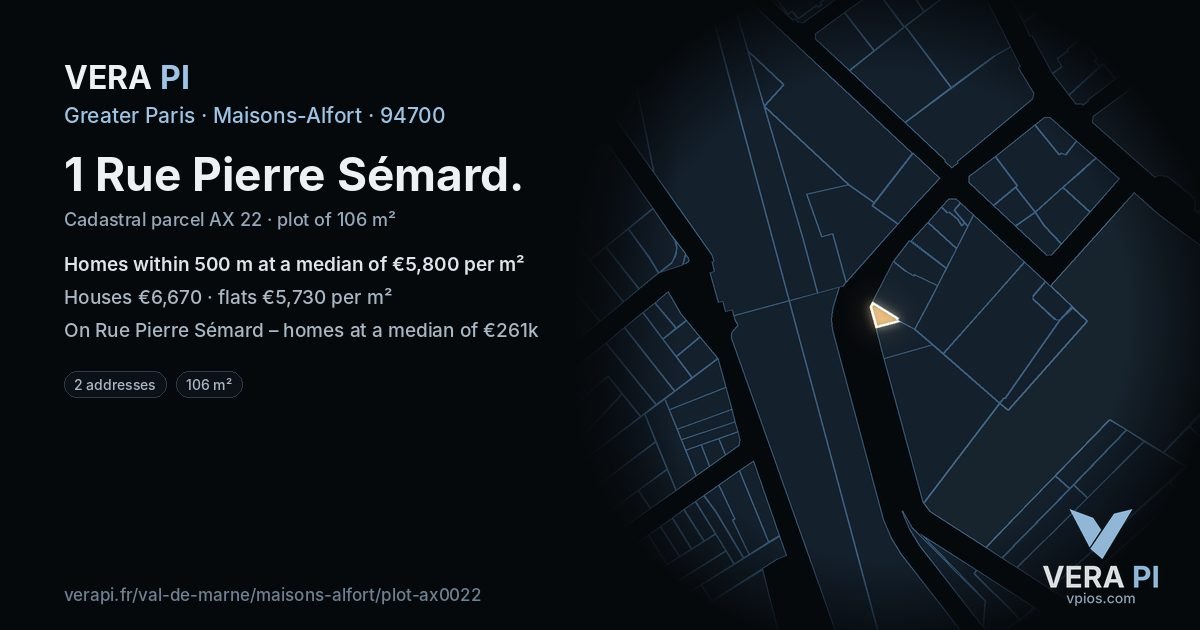 1 Rue Pierre Sémard, Maisons-Alfort at night – the plot lit, the parcels around coloured by the prices near them