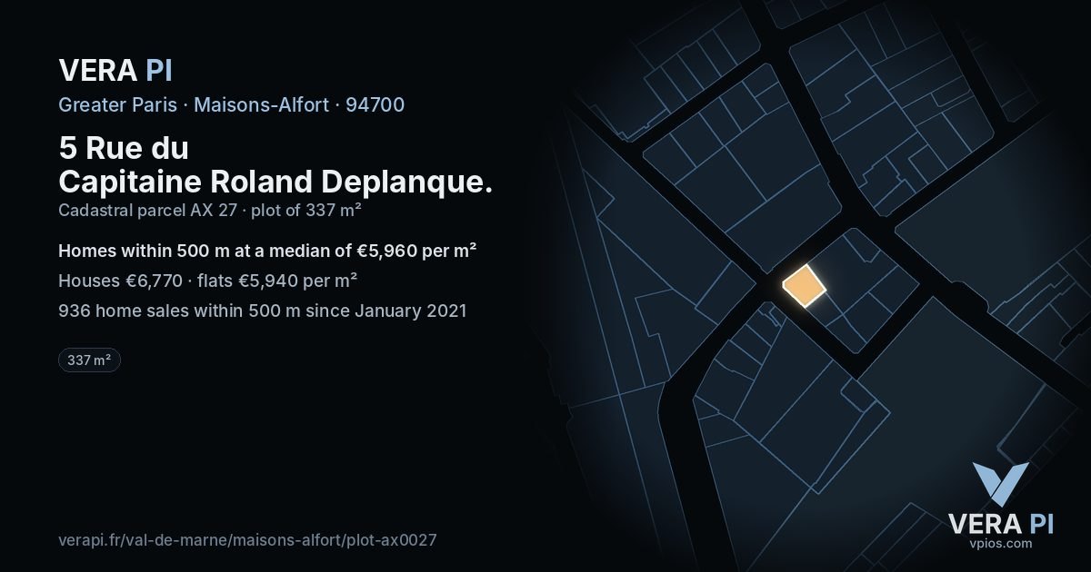 5 Rue du Capitaine Roland Deplanque, Maisons-Alfort at night – the plot lit, the parcels around coloured by the prices near them