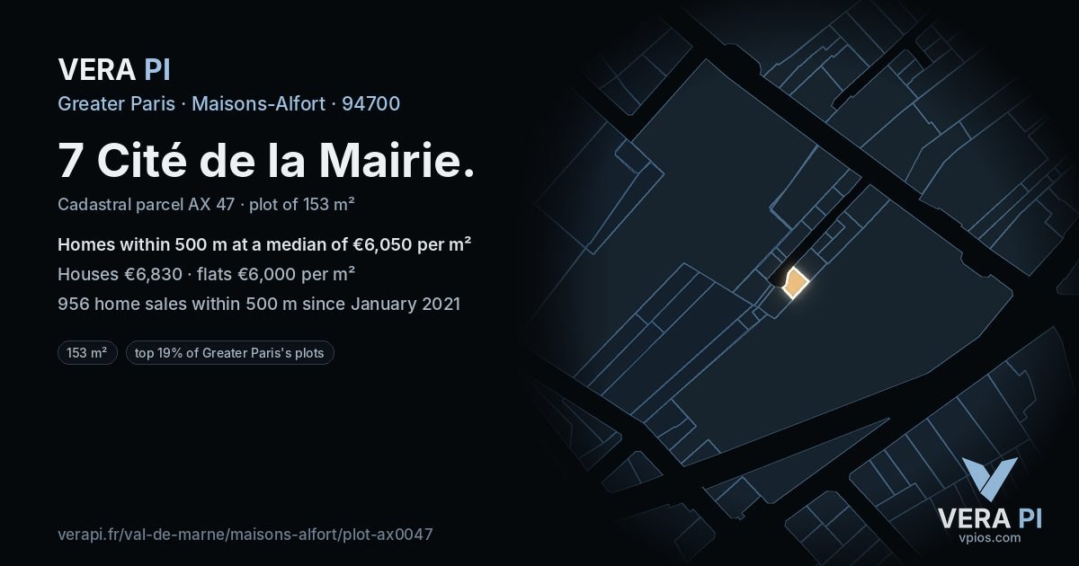 7 Cité de la Mairie, Maisons-Alfort at night – the plot lit, the parcels around coloured by the prices near them
