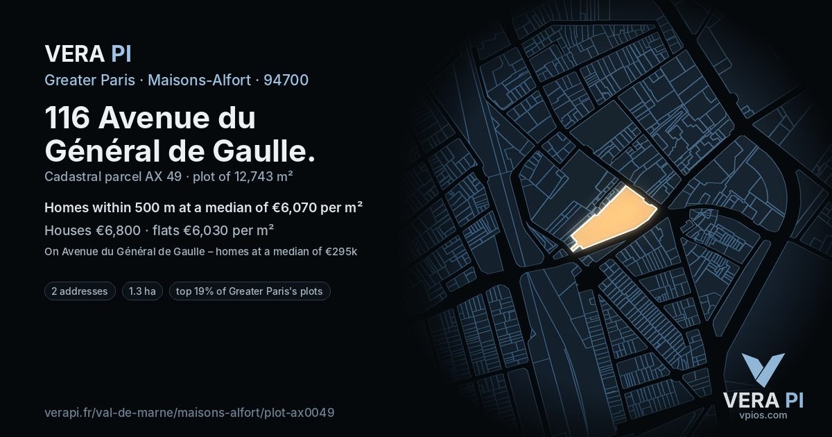 116 Avenue du Général de Gaulle, Maisons-Alfort at night – the plot lit, the parcels around coloured by the prices near them