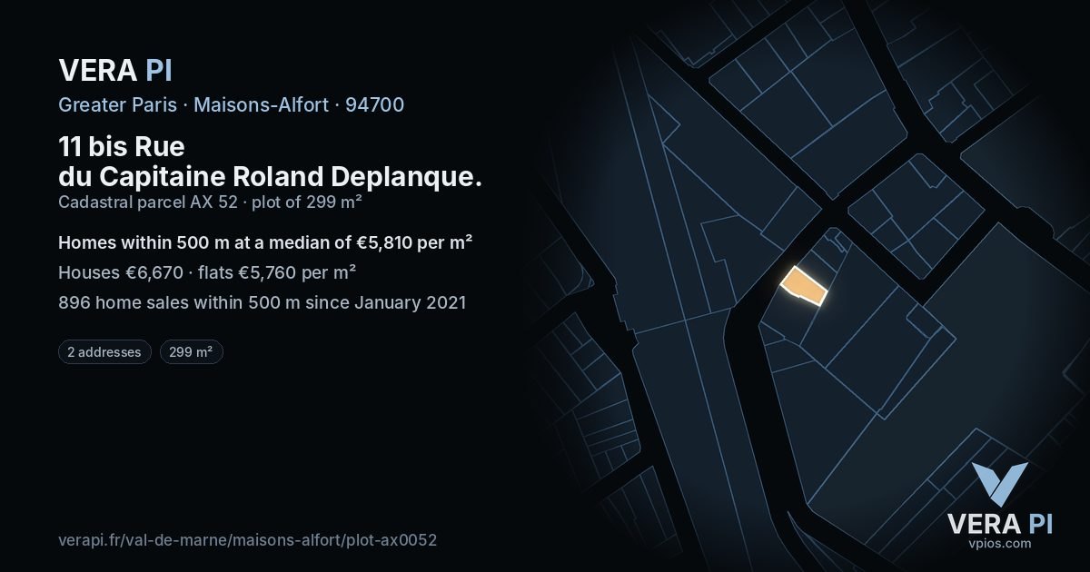11 bis Rue du Capitaine Roland Deplanque, Maisons-Alfort at night – the plot lit, the parcels around coloured by the prices near them