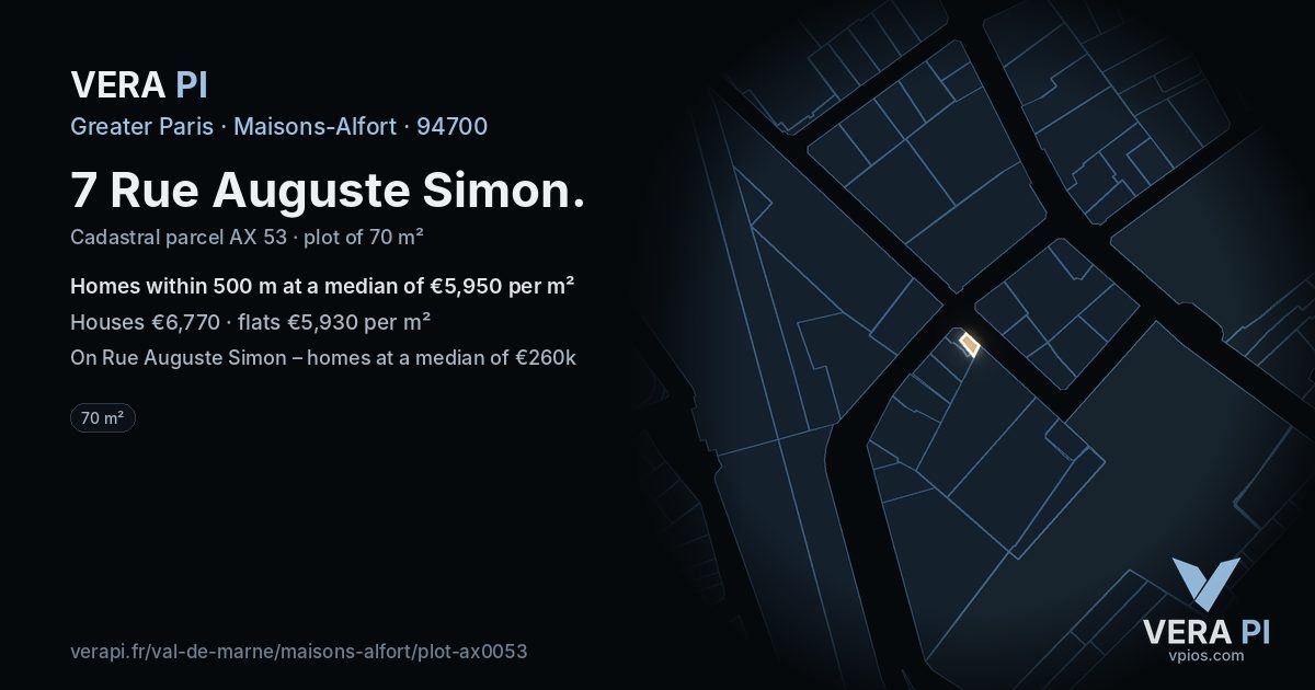 7 Rue Auguste Simon, Maisons-Alfort at night – the plot lit, the parcels around coloured by the prices near them