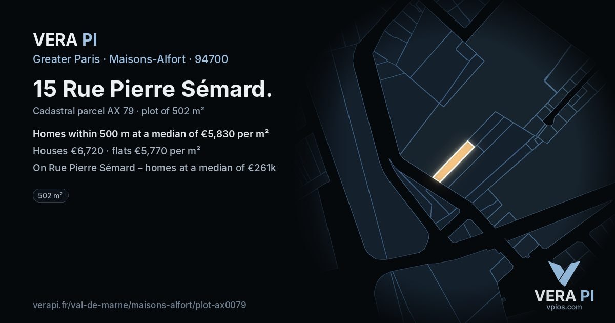 15 Rue Pierre Sémard, Maisons-Alfort at night – the plot lit, the parcels around coloured by the prices near them