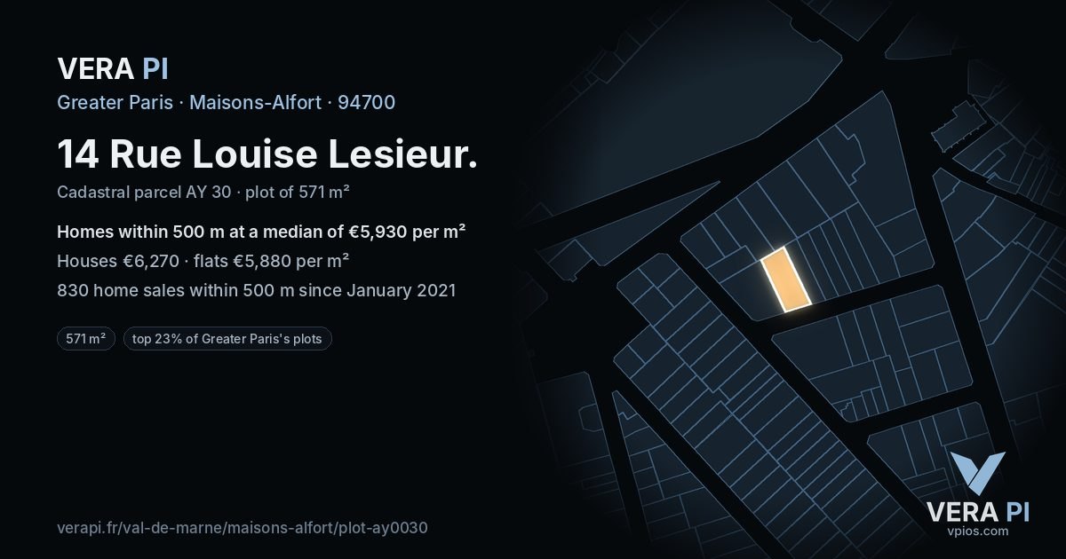 14 Rue Louise Lesieur, Maisons-Alfort at night – the plot lit, the parcels around coloured by the prices near them