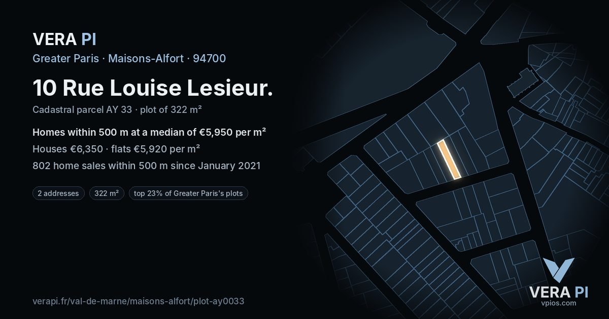 10 Rue Louise Lesieur, Maisons-Alfort at night – the plot lit, the parcels around coloured by the prices near them