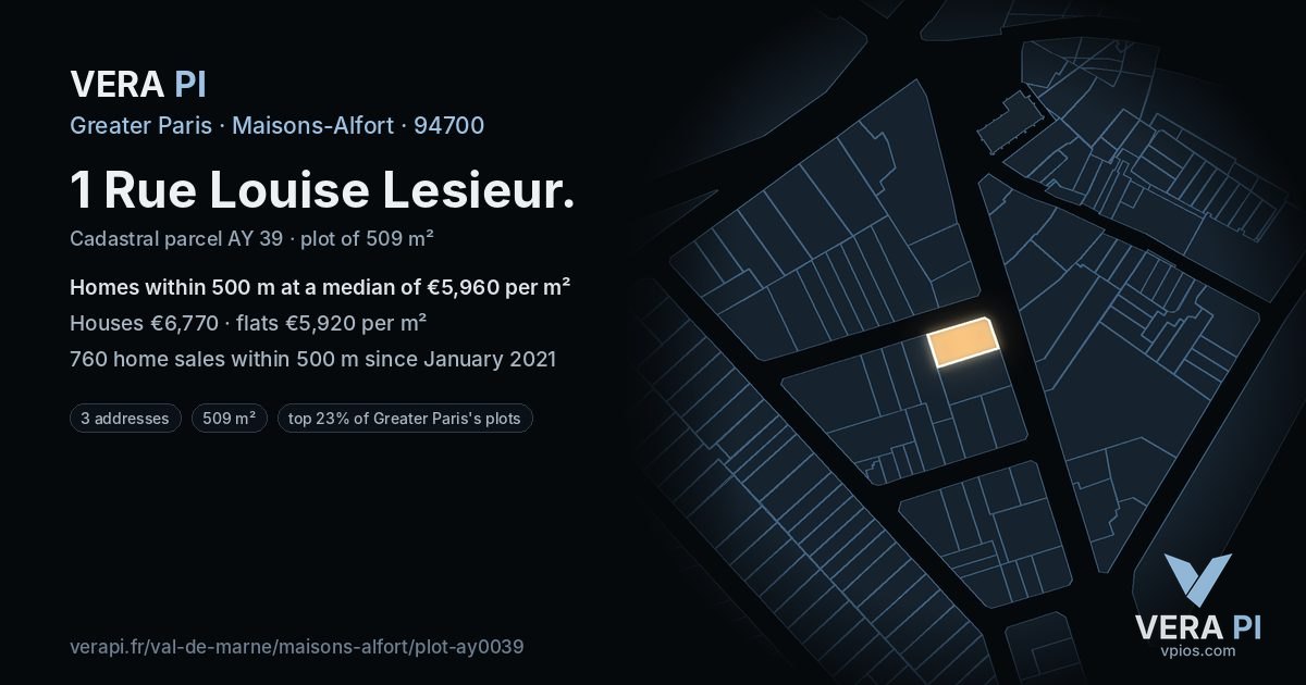 1 Rue Louise Lesieur, Maisons-Alfort at night – the plot lit, the parcels around coloured by the prices near them