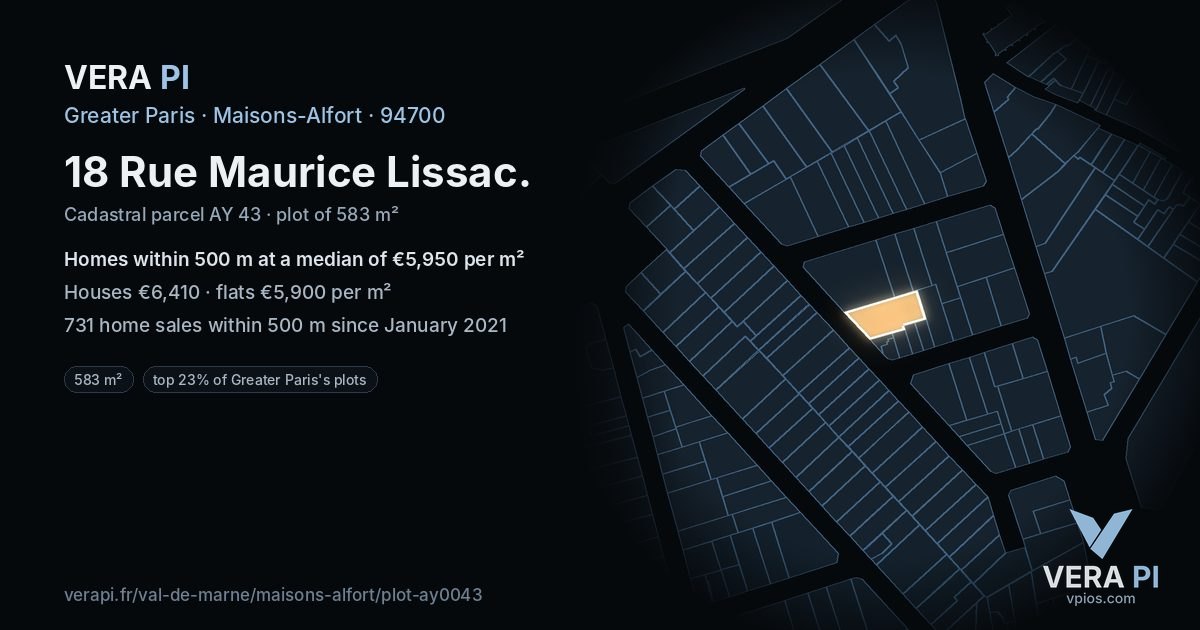 18 Rue Maurice Lissac, Maisons-Alfort at night – the plot lit, the parcels around coloured by the prices near them