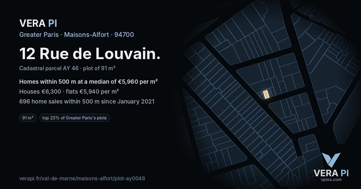 12 Rue de Louvain, Maisons-Alfort at night – the plot lit, the parcels around coloured by the prices near them