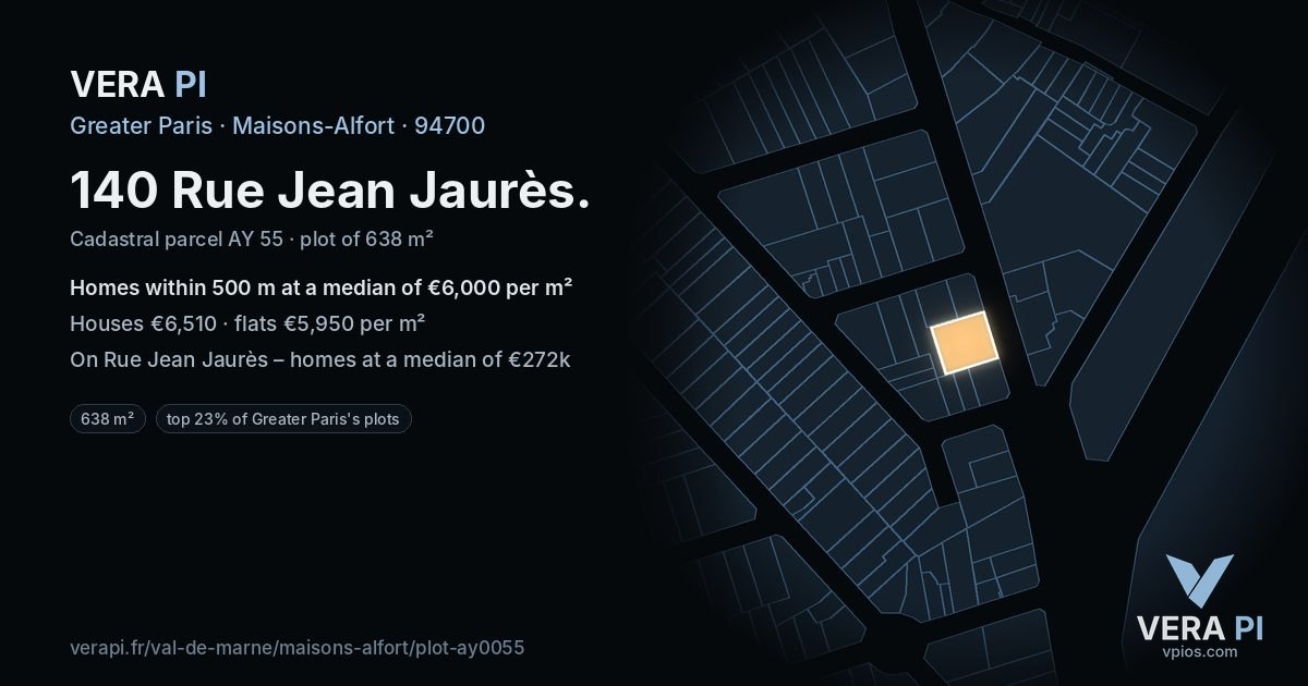 140 Rue Jean Jaurès, Maisons-Alfort at night – the plot lit, the parcels around coloured by the prices near them