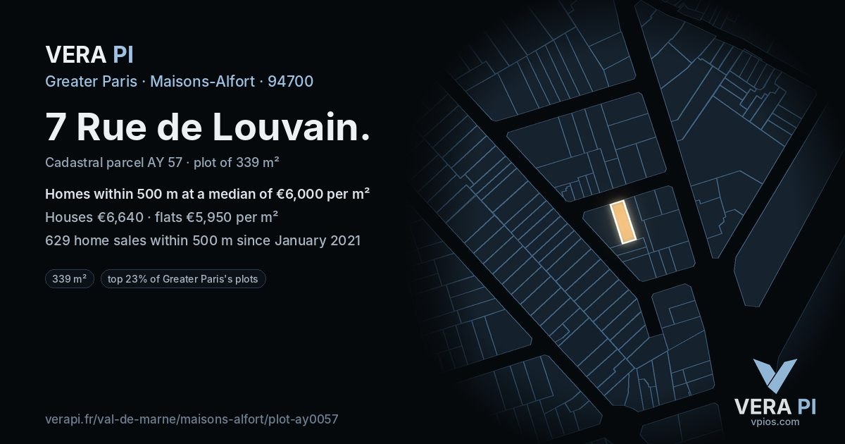 7 Rue de Louvain, Maisons-Alfort at night – the plot lit, the parcels around coloured by the prices near them