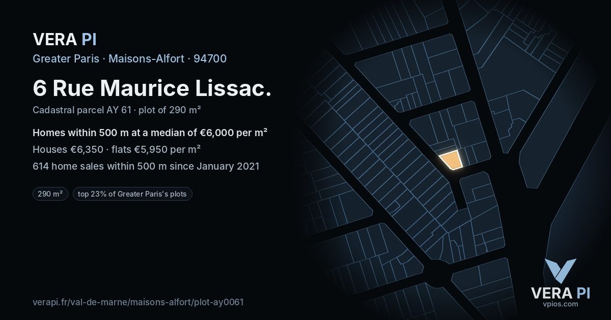 6 Rue Maurice Lissac, Maisons-Alfort at night – the plot lit, the parcels around coloured by the prices near them