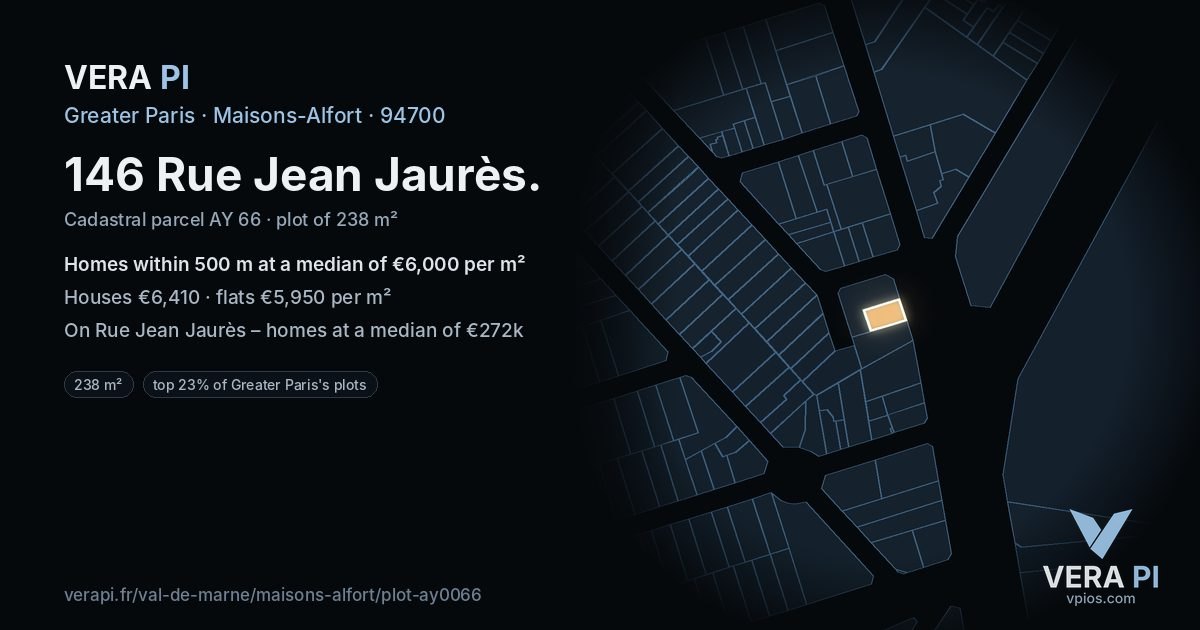 146 Rue Jean Jaurès, Maisons-Alfort at night – the plot lit, the parcels around coloured by the prices near them