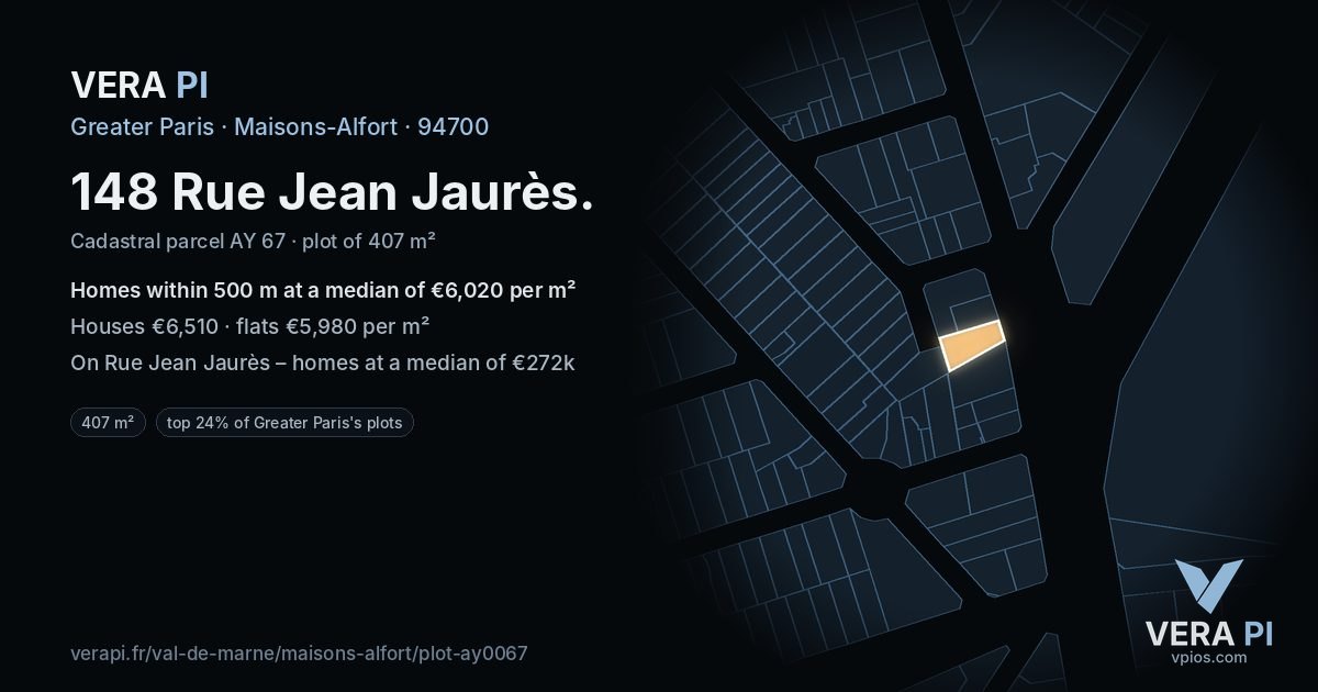 148 Rue Jean Jaurès, Maisons-Alfort at night – the plot lit, the parcels around coloured by the prices near them
