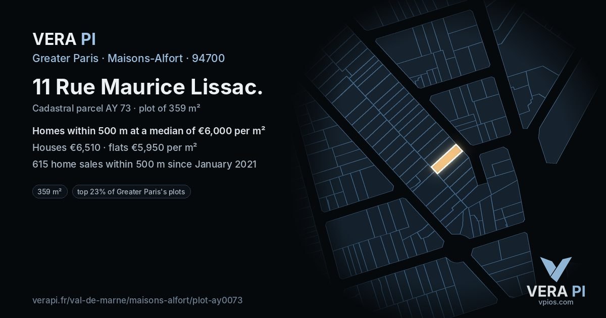 11 Rue Maurice Lissac, Maisons-Alfort at night – the plot lit, the parcels around coloured by the prices near them