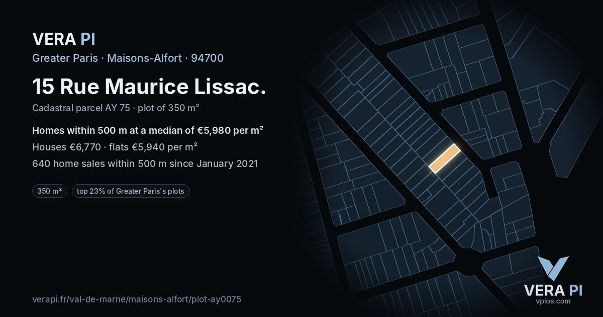 15 Rue Maurice Lissac, Maisons-Alfort at night – the plot lit, the parcels around coloured by the prices near them