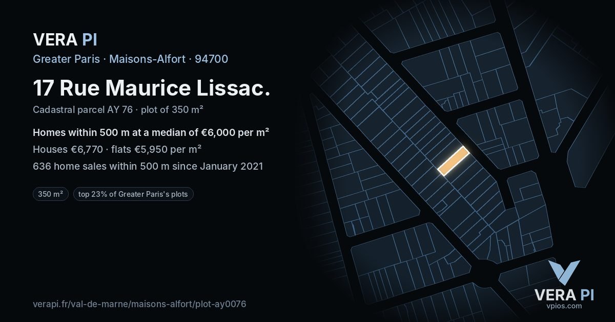 17 Rue Maurice Lissac, Maisons-Alfort at night – the plot lit, the parcels around coloured by the prices near them