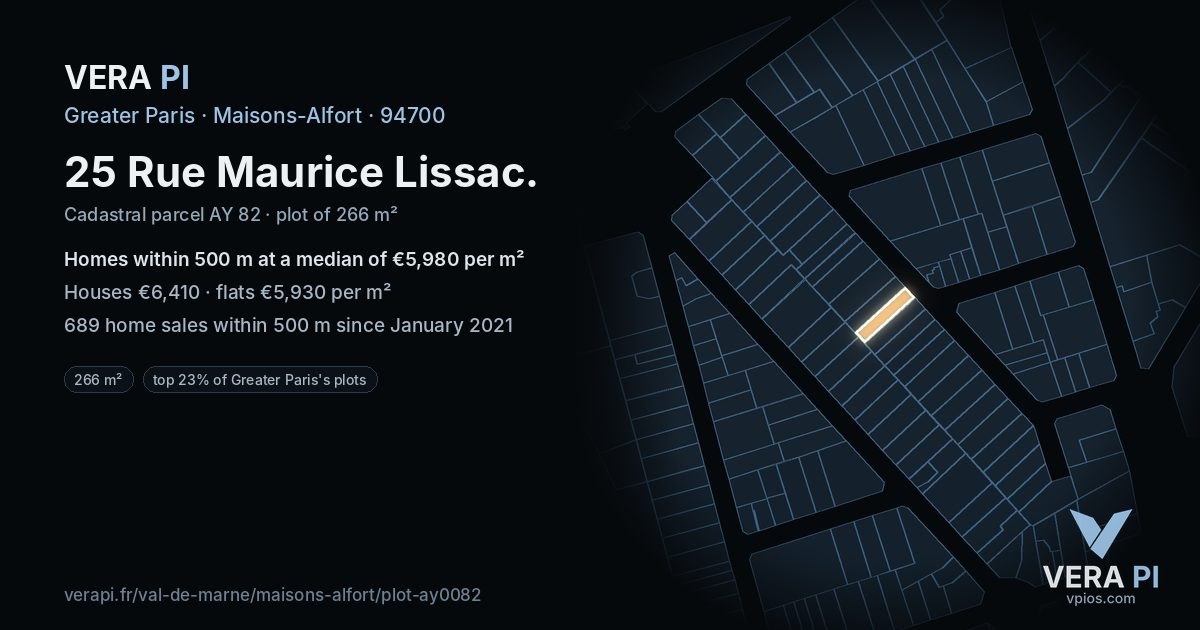 25 Rue Maurice Lissac, Maisons-Alfort at night – the plot lit, the parcels around coloured by the prices near them