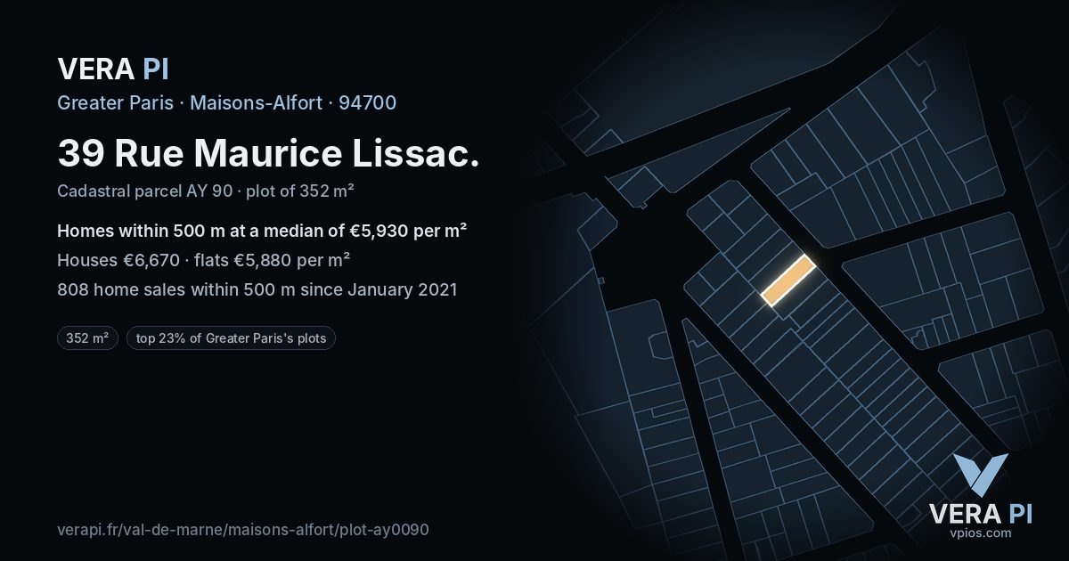 39 Rue Maurice Lissac, Maisons-Alfort at night – the plot lit, the parcels around coloured by the prices near them