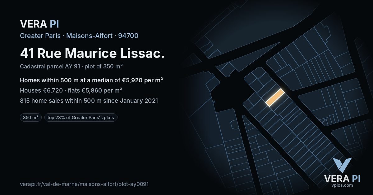 41 Rue Maurice Lissac, Maisons-Alfort at night – the plot lit, the parcels around coloured by the prices near them
