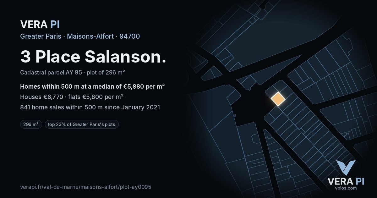 3 Place Salanson, Maisons-Alfort at night – the plot lit, the parcels around coloured by the prices near them