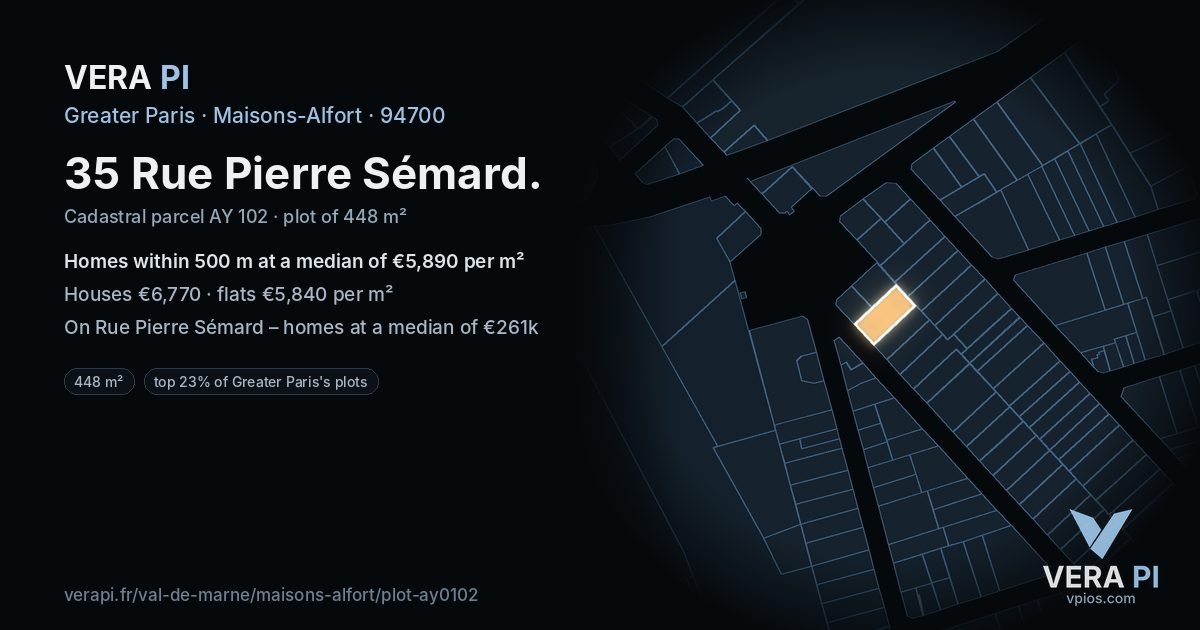 35 Rue Pierre Sémard, Maisons-Alfort at night – the plot lit, the parcels around coloured by the prices near them