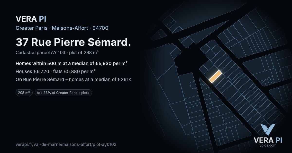 37 Rue Pierre Sémard, Maisons-Alfort at night – the plot lit, the parcels around coloured by the prices near them