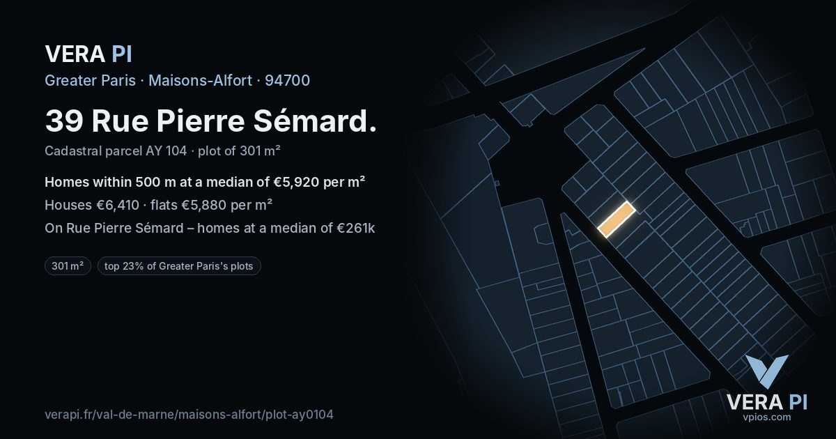 39 Rue Pierre Sémard, Maisons-Alfort at night – the plot lit, the parcels around coloured by the prices near them