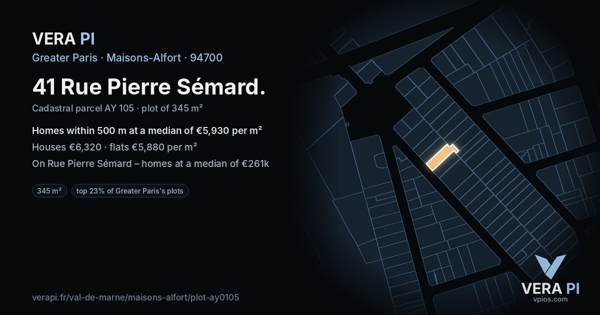 41 Rue Pierre Sémard, Maisons-Alfort at night – the plot lit, the parcels around coloured by the prices near them