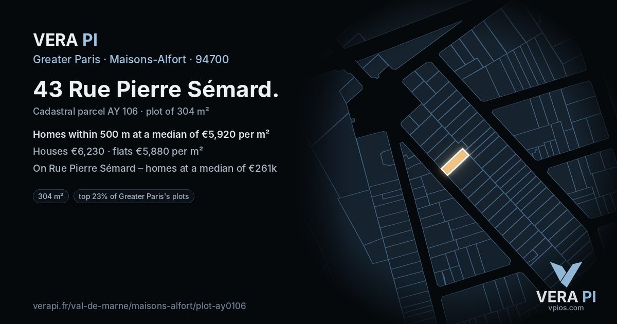 43 Rue Pierre Sémard, Maisons-Alfort at night – the plot lit, the parcels around coloured by the prices near them