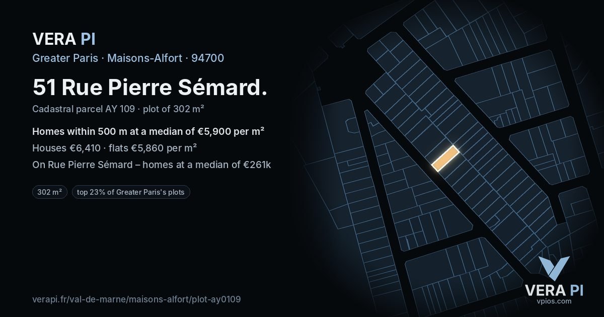 51 Rue Pierre Sémard, Maisons-Alfort at night – the plot lit, the parcels around coloured by the prices near them