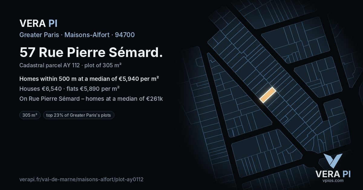 57 Rue Pierre Sémard, Maisons-Alfort at night – the plot lit, the parcels around coloured by the prices near them