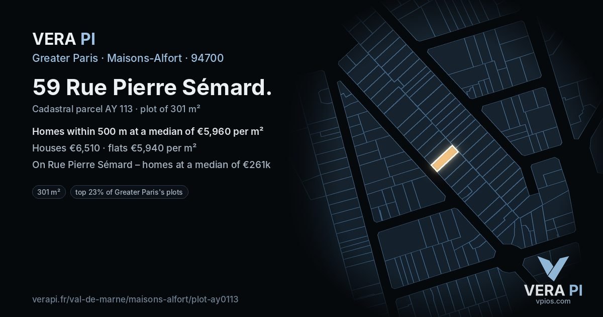 59 Rue Pierre Sémard, Maisons-Alfort at night – the plot lit, the parcels around coloured by the prices near them
