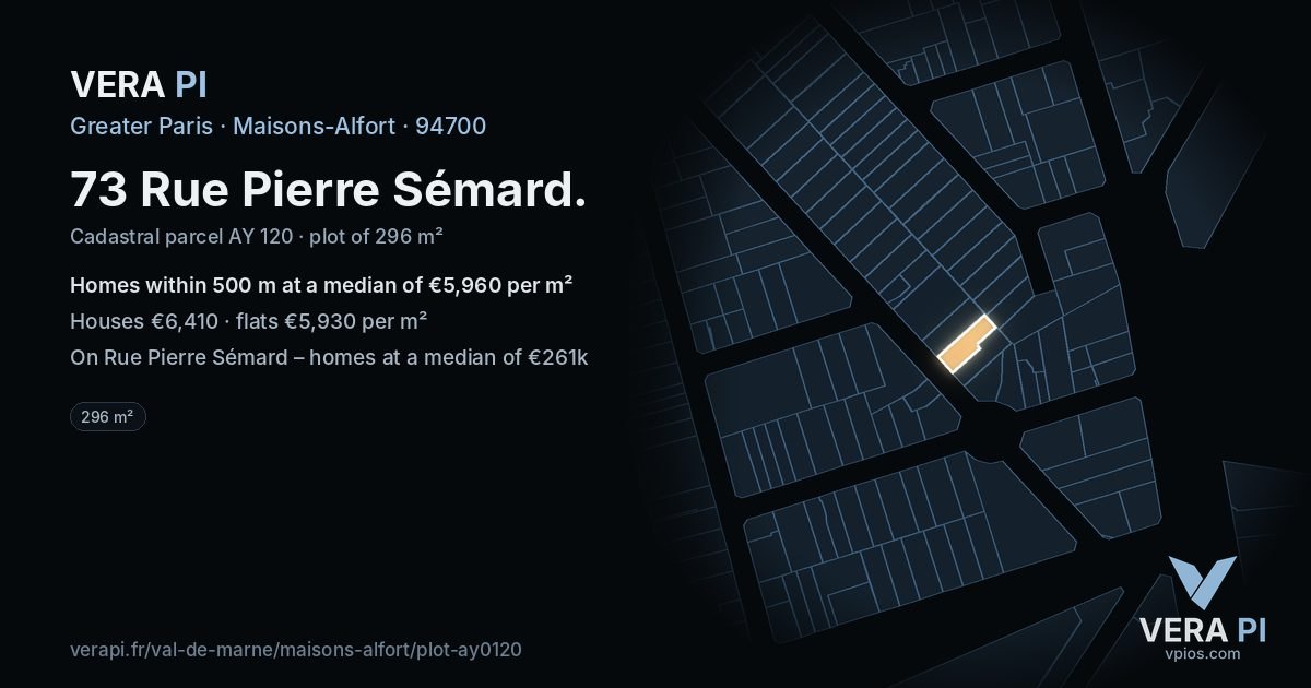73 Rue Pierre Sémard, Maisons-Alfort at night – the plot lit, the parcels around coloured by the prices near them