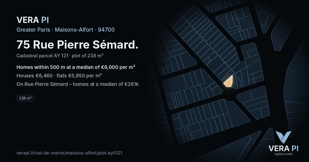 75 Rue Pierre Sémard, Maisons-Alfort at night – the plot lit, the parcels around coloured by the prices near them