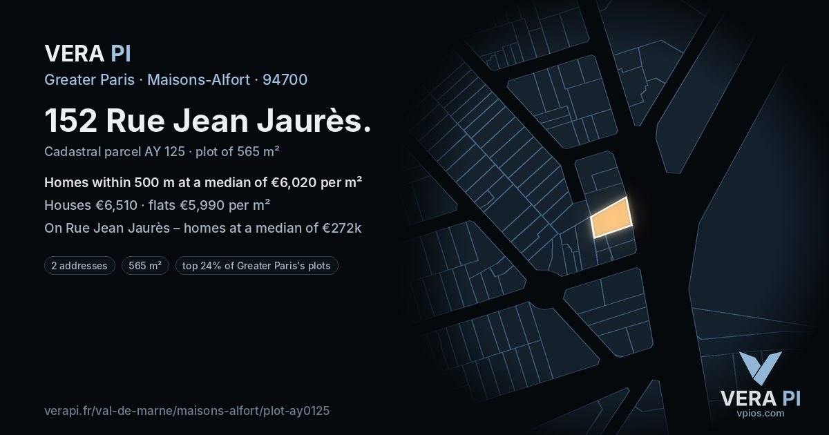 152 Rue Jean Jaurès, Maisons-Alfort at night – the plot lit, the parcels around coloured by the prices near them
