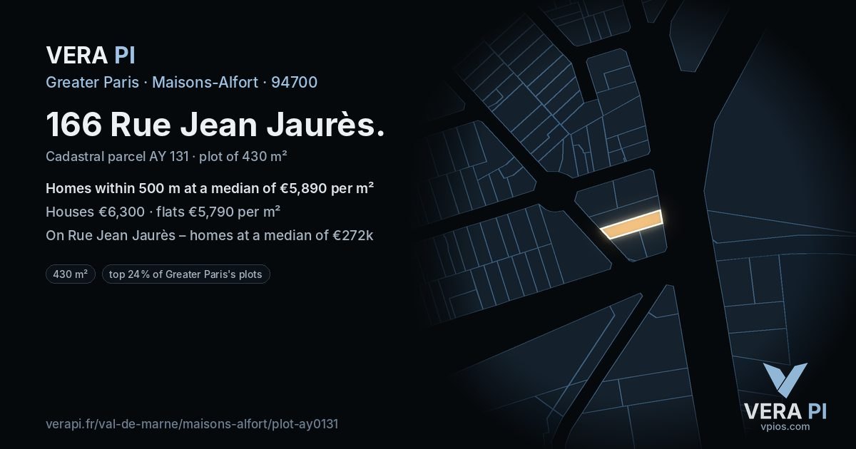 166 Rue Jean Jaurès, Maisons-Alfort at night – the plot lit, the parcels around coloured by the prices near them
