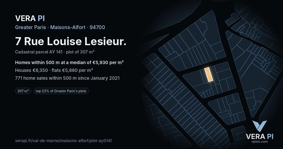 7 Rue Louise Lesieur, Maisons-Alfort at night – the plot lit, the parcels around coloured by the prices near them
