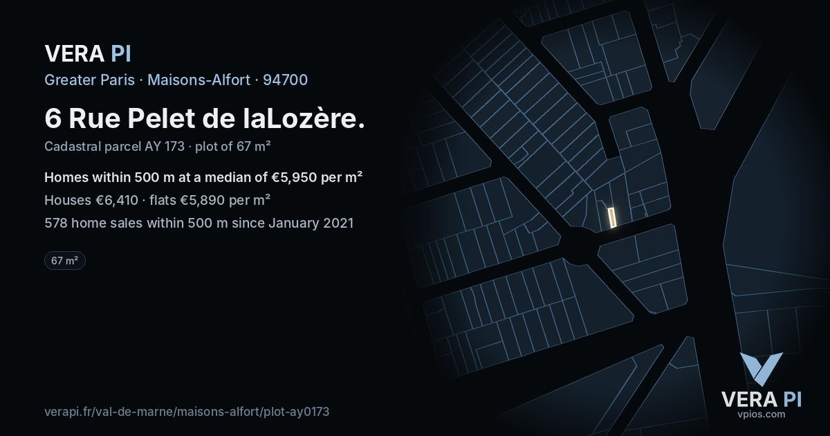 6 Rue Pelet de laLozère, Maisons-Alfort at night – the plot lit, the parcels around coloured by the prices near them