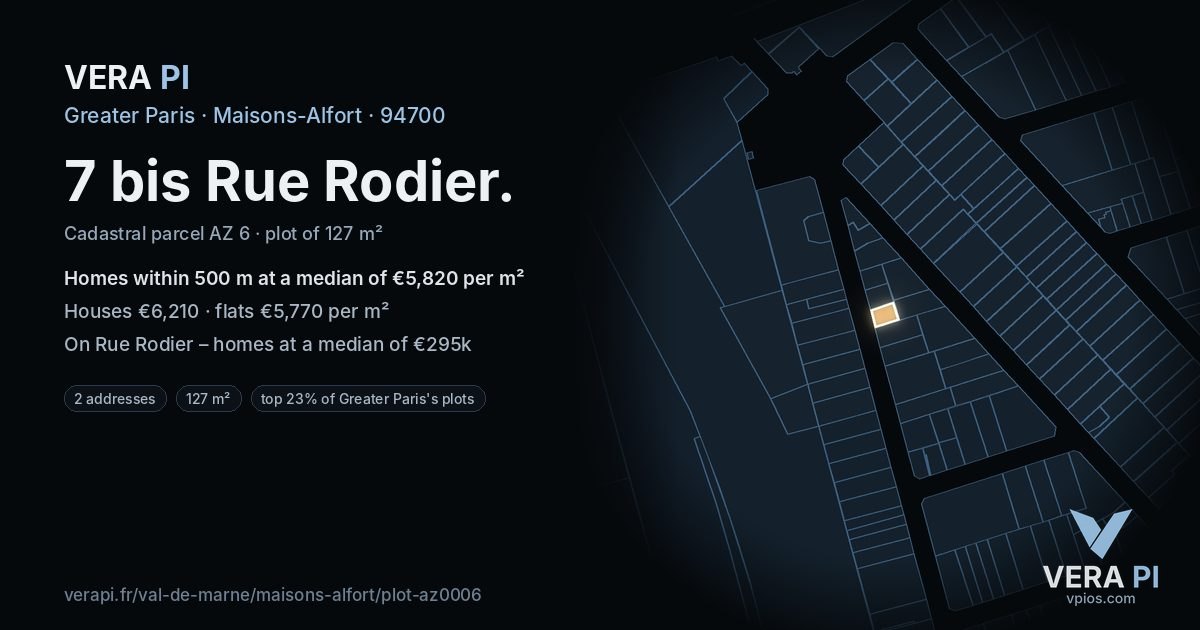 7 bis Rue Rodier, Maisons-Alfort at night – the plot lit, the parcels around coloured by the prices near them