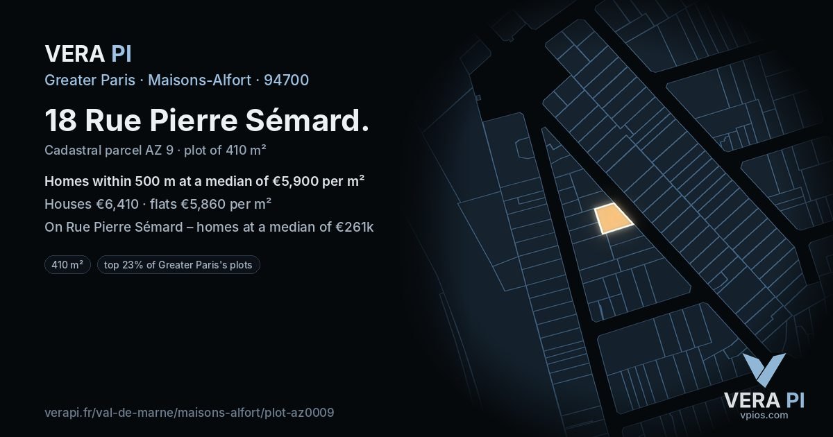 18 Rue Pierre Sémard, Maisons-Alfort at night – the plot lit, the parcels around coloured by the prices near them